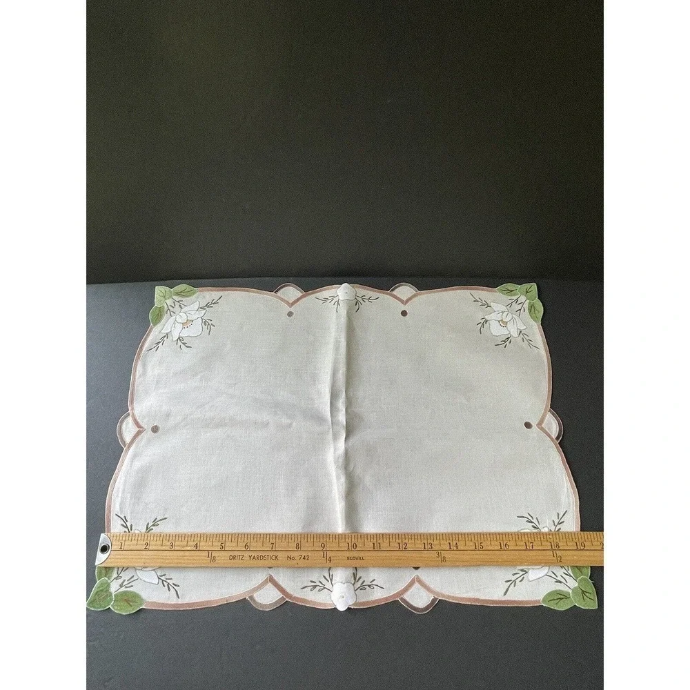 Vintage Traditional French Vinex Cotton Handcrafted Embroidered Floral Placemats